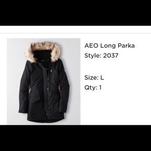American Eagle Black Parka with faux fur hood -L